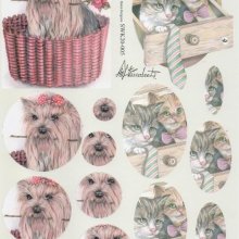 Feuille 3D petit chien brun et panier